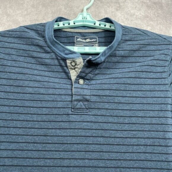 Eddie Bauer Shirt Men’s XL  Blue Black Stripe Long Sleeve Polo Legendwash - Picture 3 of 9